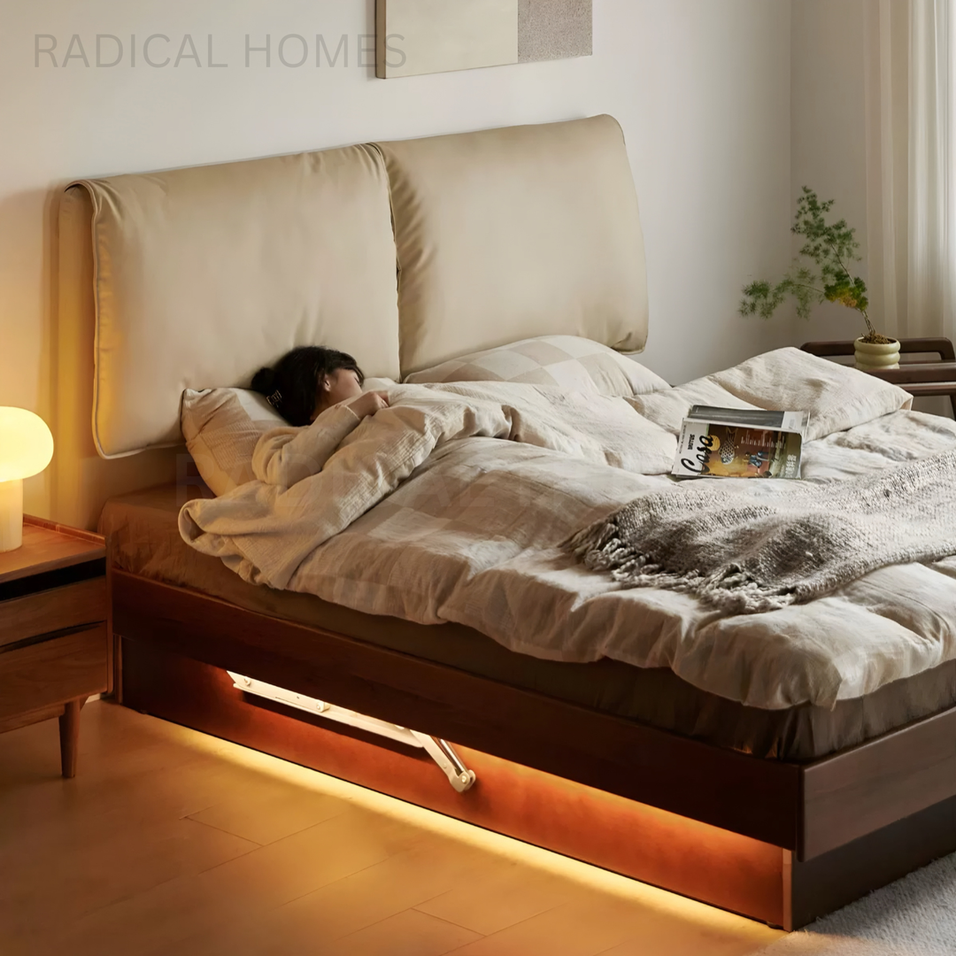 NUESTRO Modern Solid Wood Storage Bedframe - Radical Homes Singapore