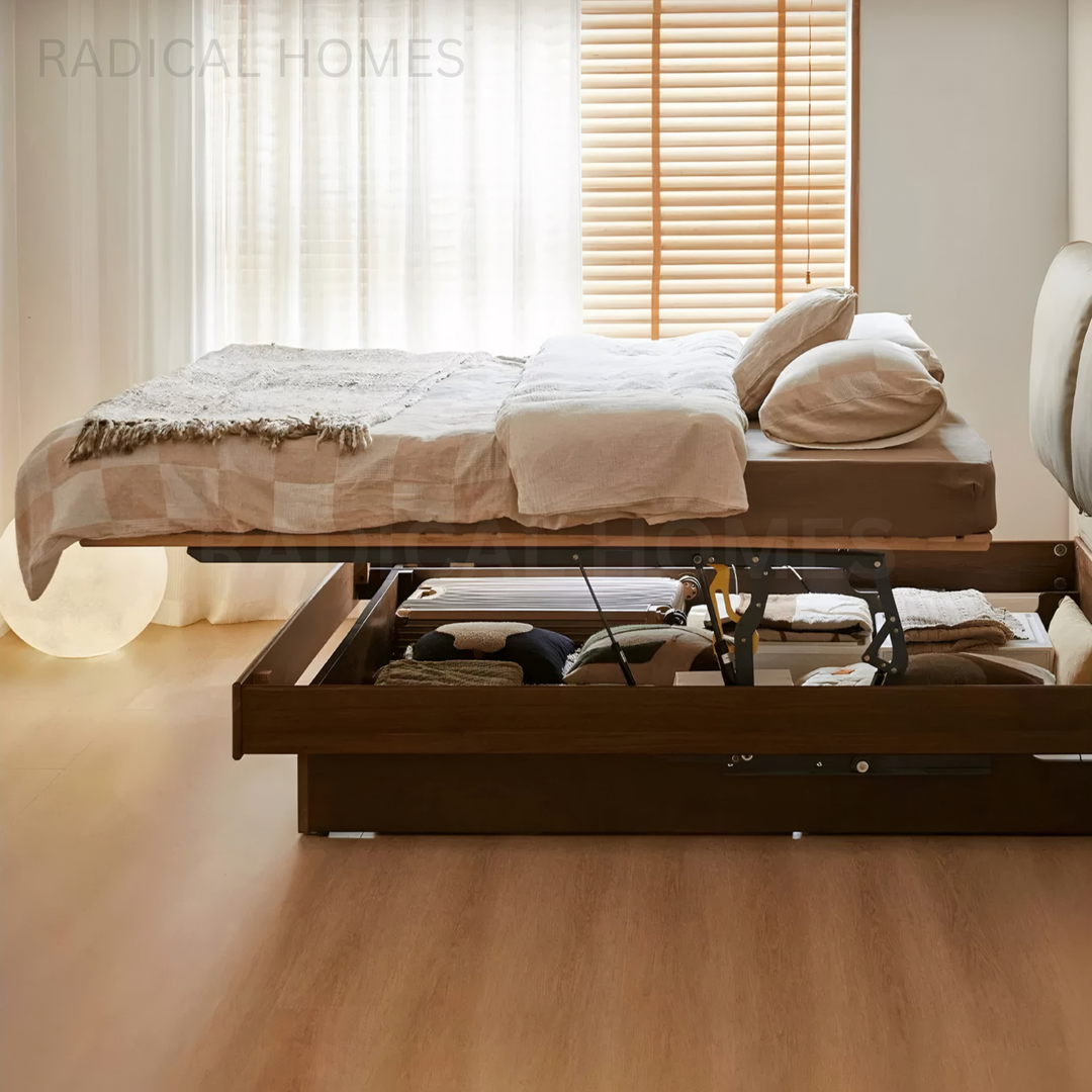 NUESTRO Modern Solid Wood Storage Bedframe - Radical Homes Singapore
