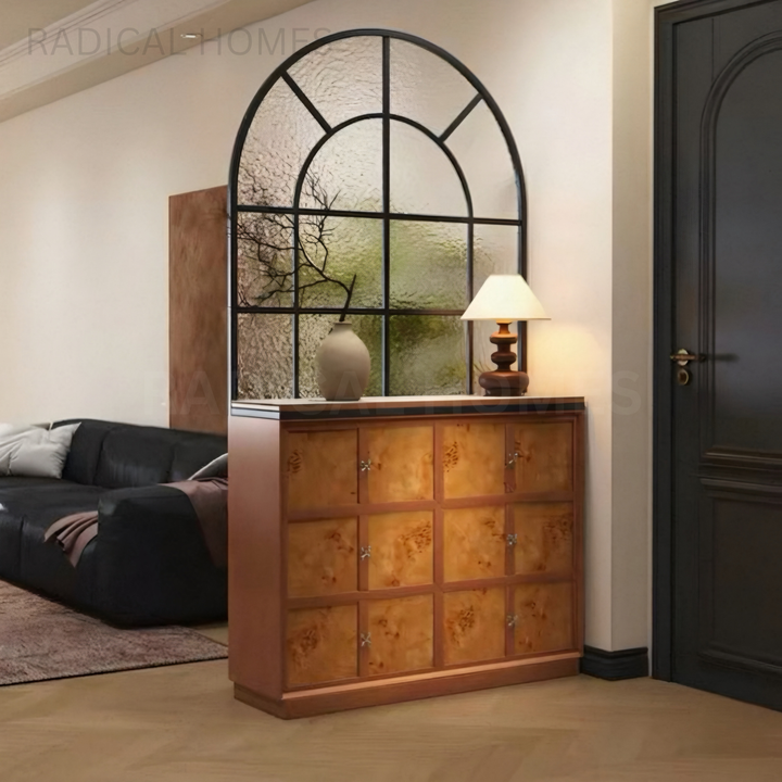 TUSCANY Mappa Burl Shoe Cabinet With Arched Glass Partition
