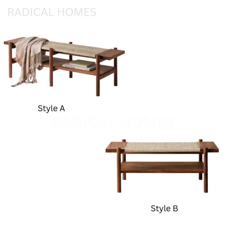 ELAINA Rustic Rattan Bench