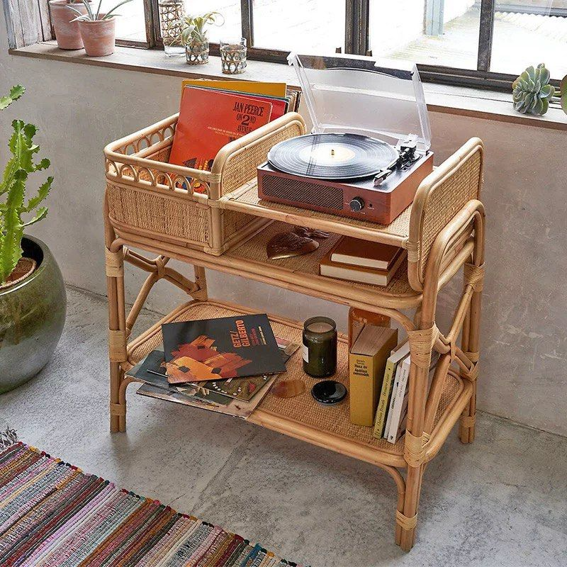 FREVY Rustic Rattan Bar Cart