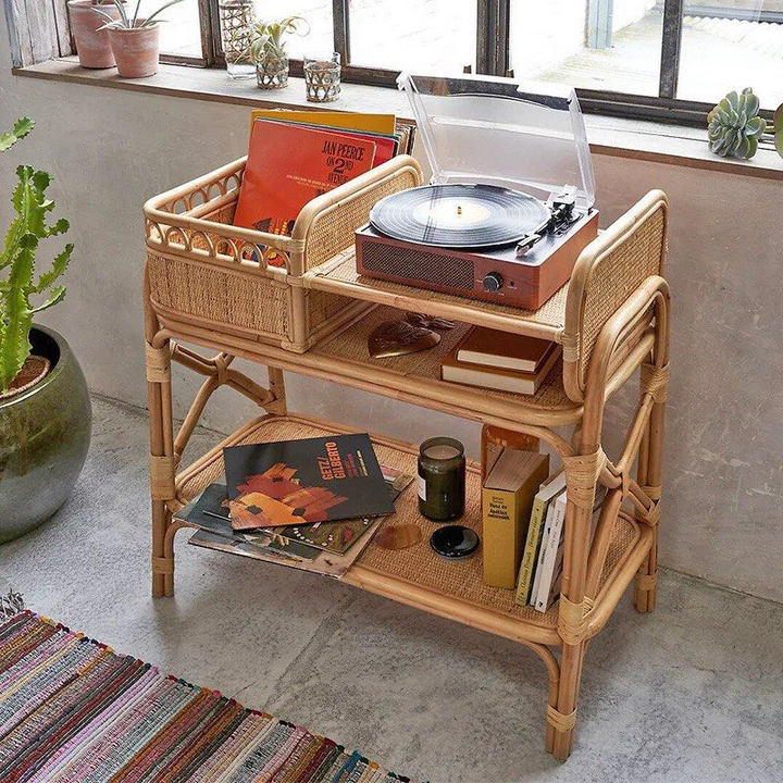 FREVY Rustic Rattan Bar Cart