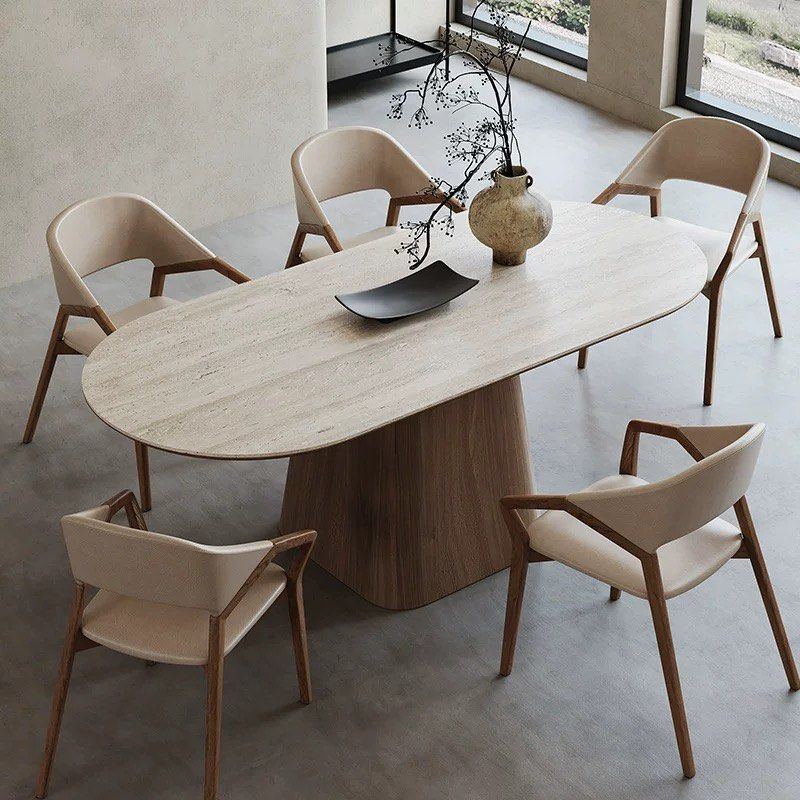 KIERREN Modern Travertine Dining Table