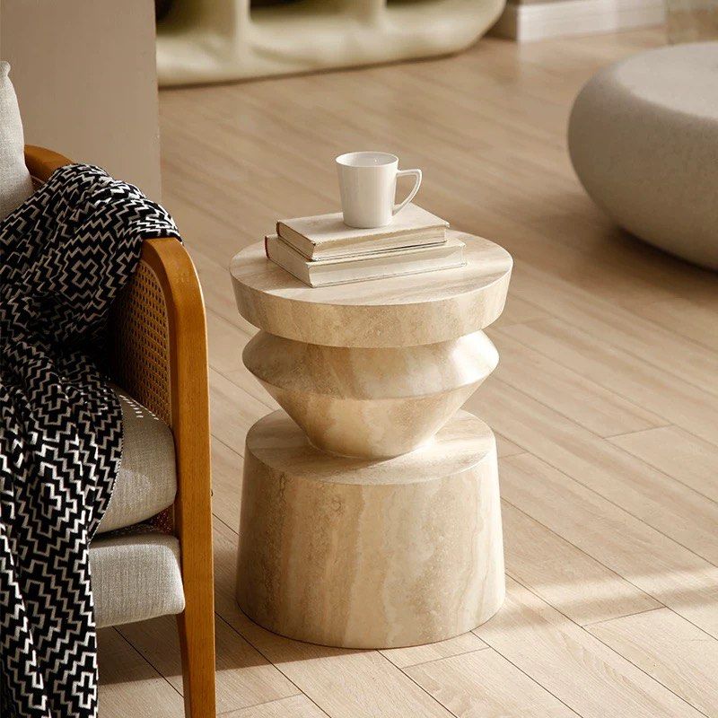 AHEDE Modern Travertine Side Table