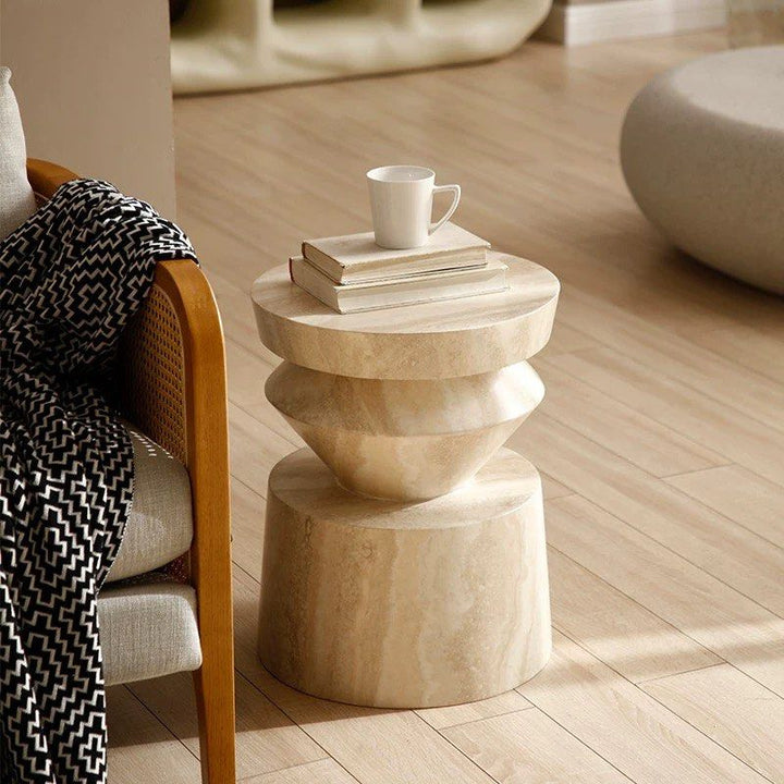 AHEDE Modern Travertine Side Table