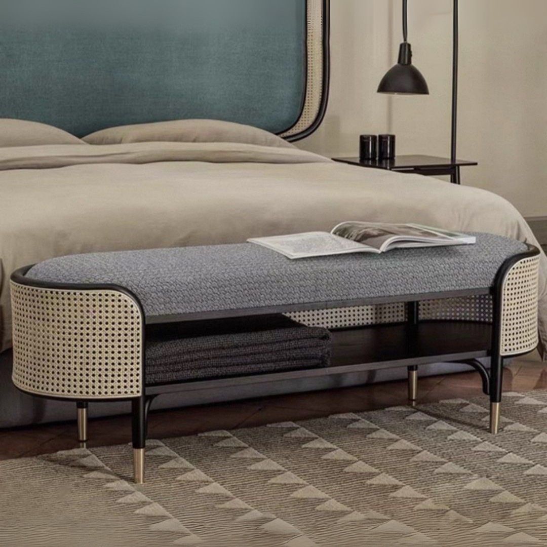 ALFEIM Rustic Ash Wood Rattan Bench