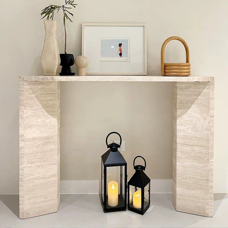ANIORE Modern Travertine Console Table