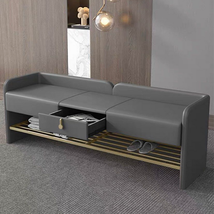 BANYAN Modern Leather Bench With Drawer