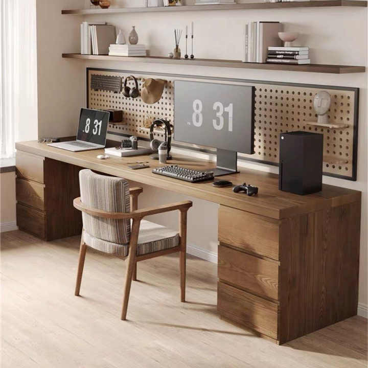 EDMUND Solid Wood Study Table With Double Drawers