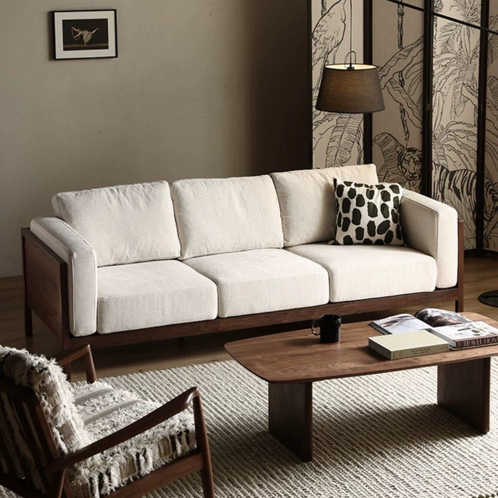 OLINOR Rustic Walnut Fabric Sofa