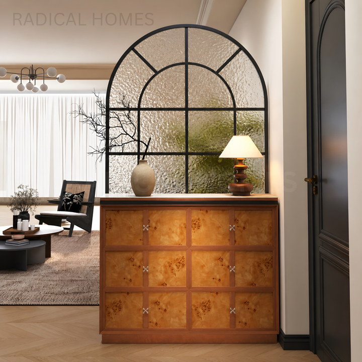 TUSCANY Mappa Burl Shoe Cabinet With Arched Glass Partition