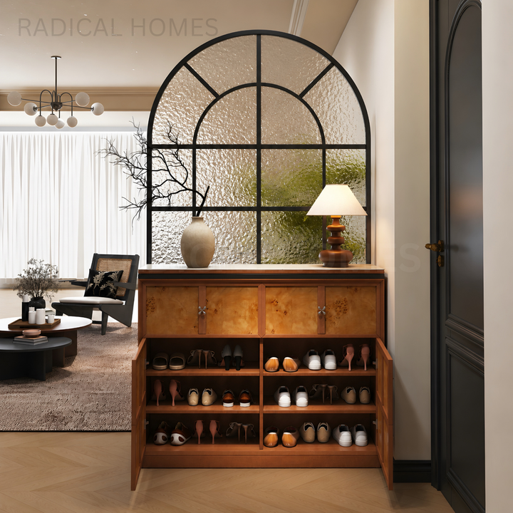 TUSCANY Mappa Burl Shoe Cabinet With Arched Glass Partition