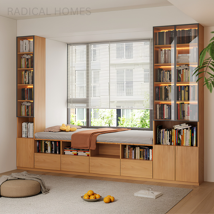 CASPIAN Modern Solid Wood Baywindow Ottoman & Cabinet