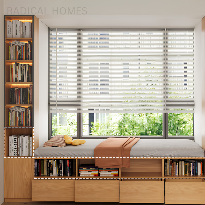 CASPIAN Modern Solid Wood Baywindow Ottoman & Cabinet