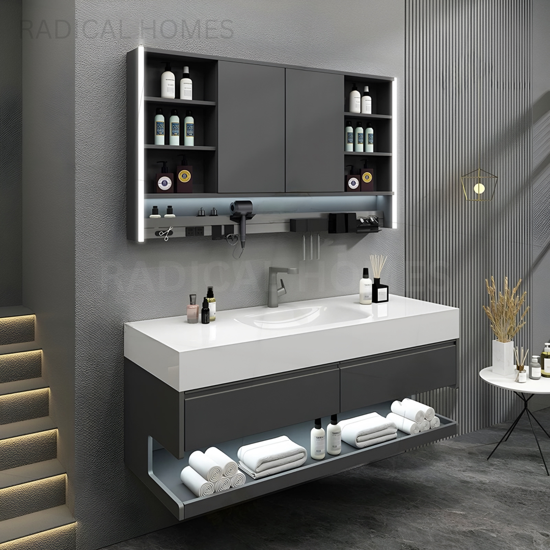 VORA Modern Smart Mirror Storage Vanity Set - Radical Homes Singapore