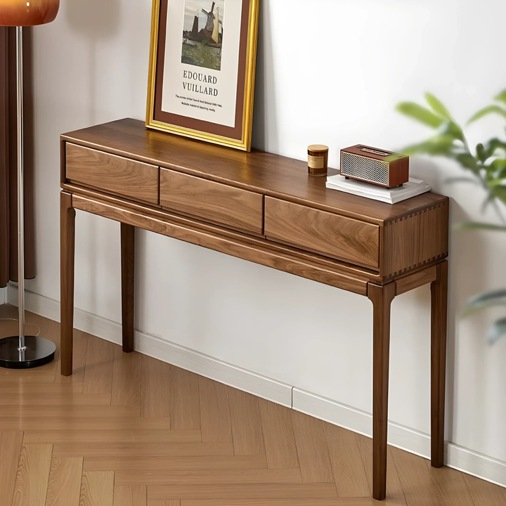 DAMA Modern Walnut Wood Console Table With Drawers