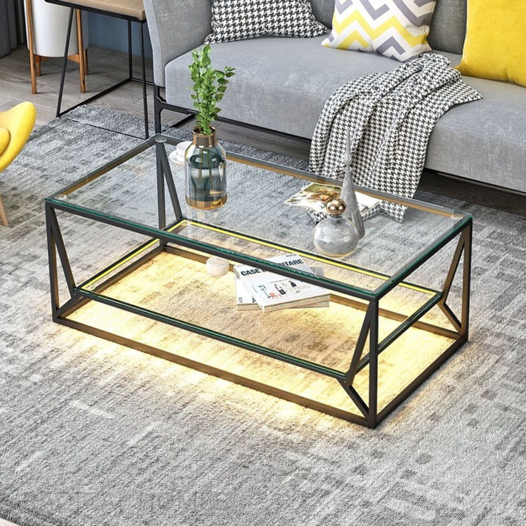 TRENS Modern LED Glass Coffee Table - Radical Homes Singapore