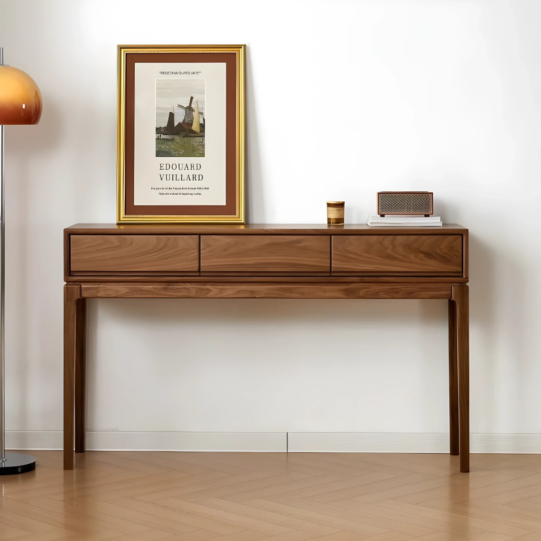 DAMA Modern Walnut Wood Console Table With Drawers