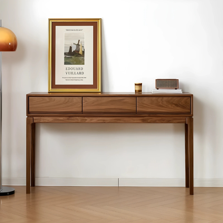 DAMA Modern Walnut Wood Console Table With Drawers