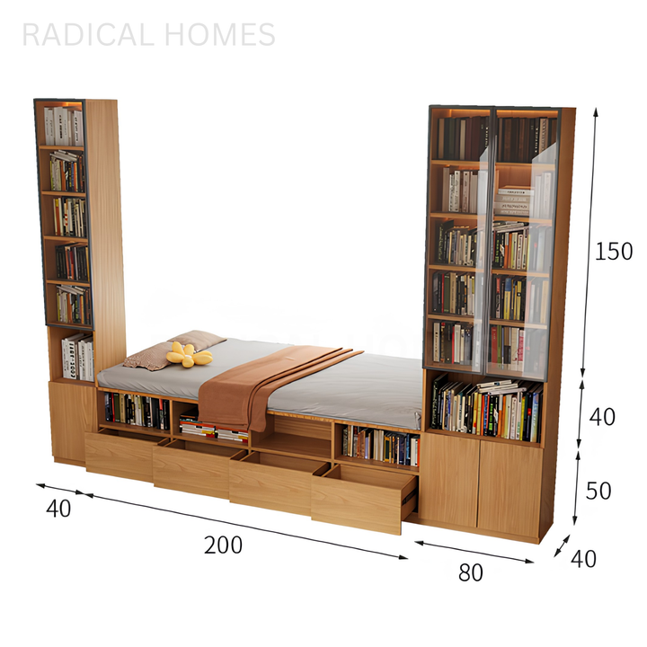 CASPIAN Modern Solid Wood Baywindow Ottoman & Cabinet