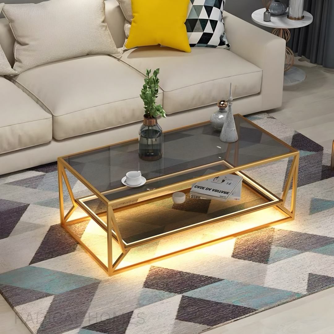 TRENS Modern LED Glass Coffee Table - Radical Homes Singapore