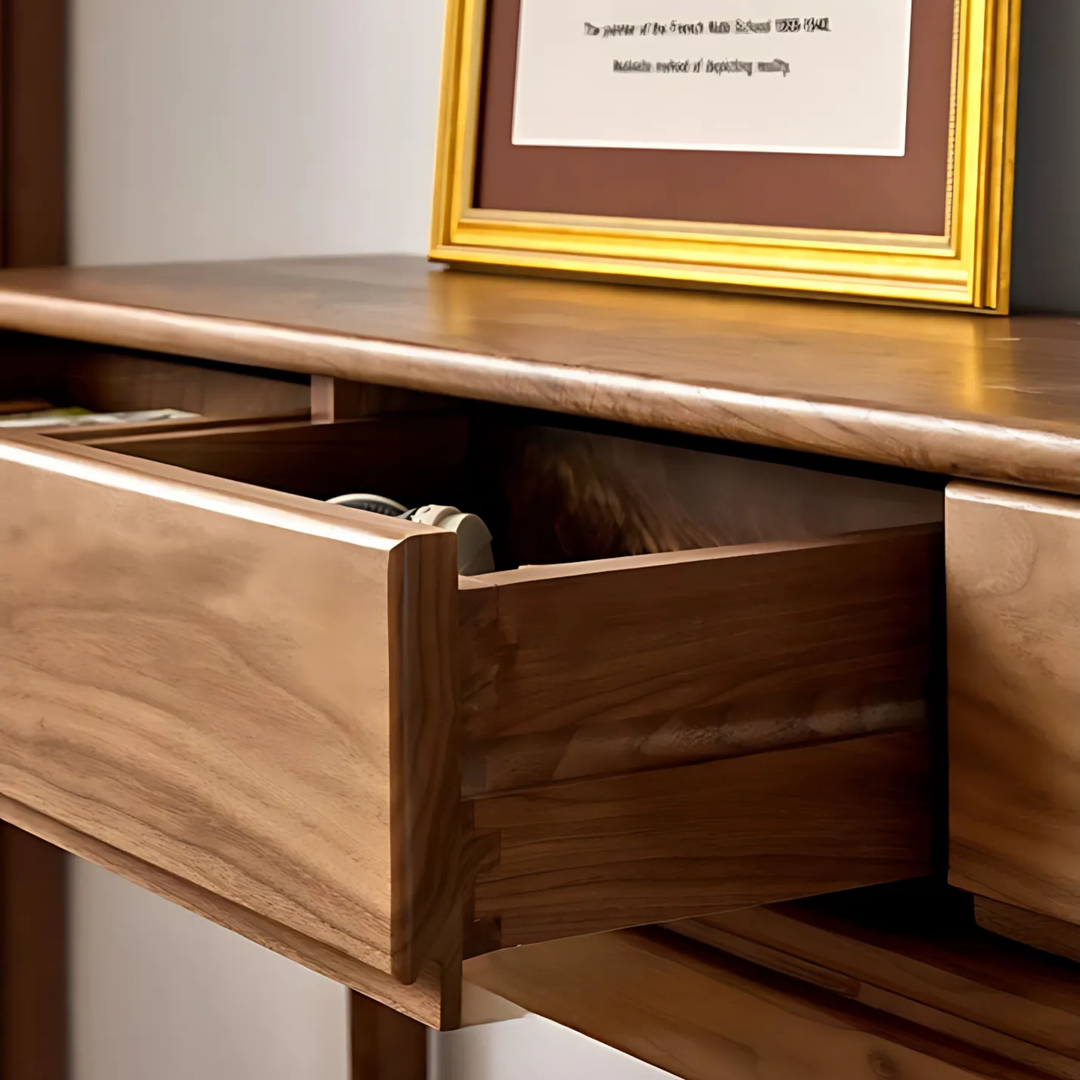 DAMA Modern Walnut Wood Console Table With Drawers