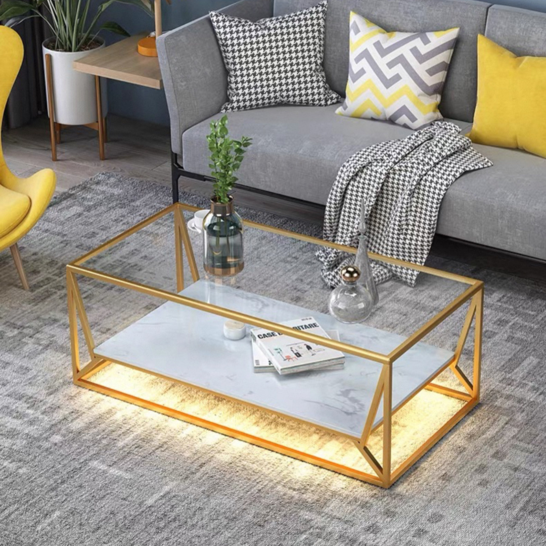 TRENS Modern LED Glass Coffee Table - Radical Homes Singapore