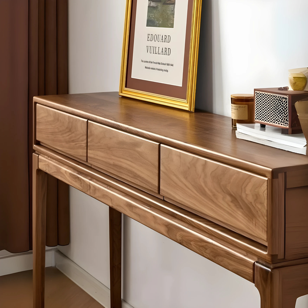 DAMA Modern Walnut Wood Console Table With Drawers