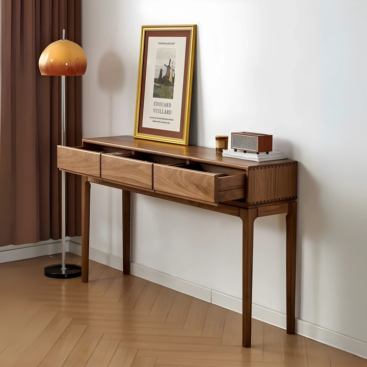 DAMA Modern Walnut Wood Console Table With Drawers