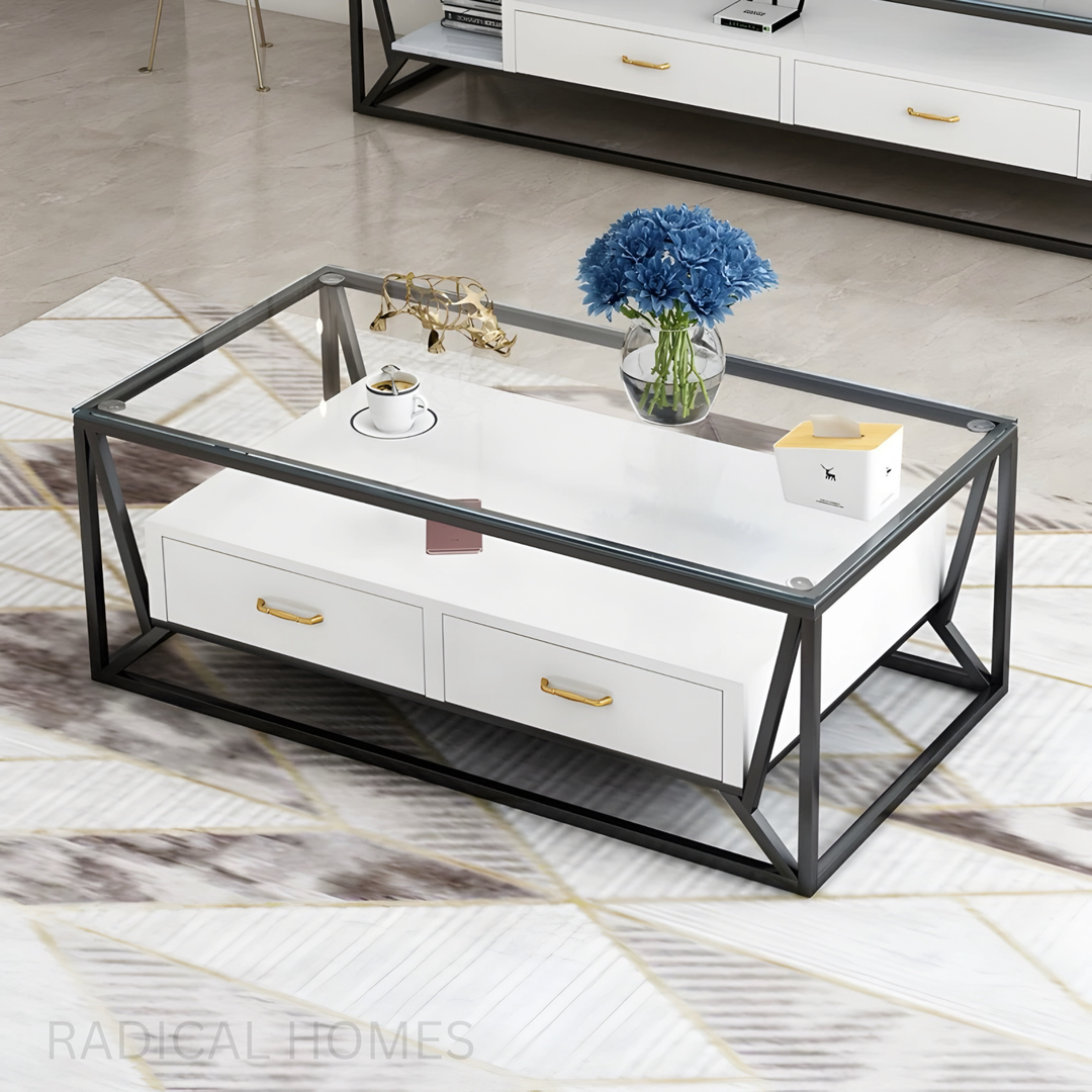 TRENS Modern LED Glass Coffee Table - Radical Homes Singapore