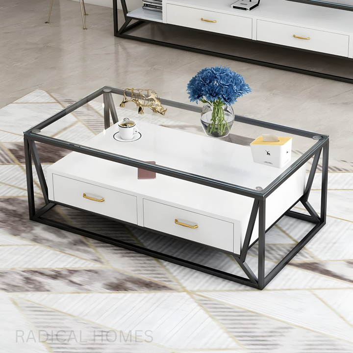 TRENS Modern LED Glass Coffee Table - Radical Homes Singapore