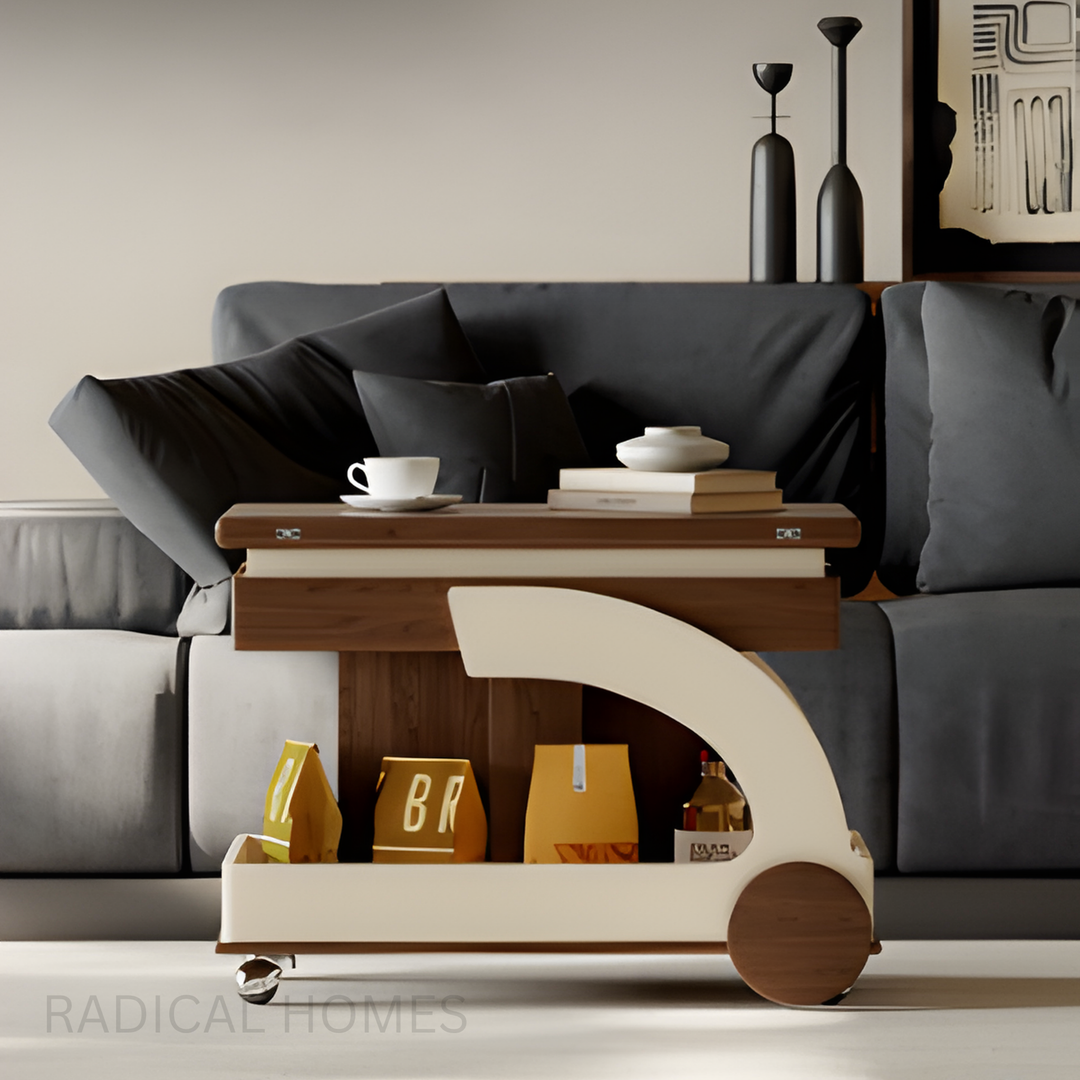 GENOVA Adjustable Folding Storage Trolley Side Table