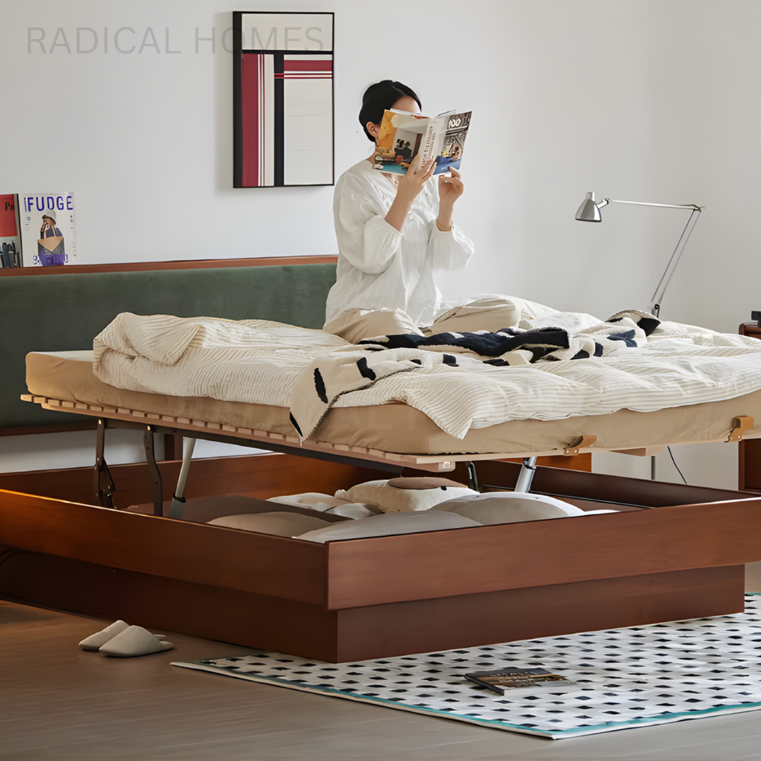ORPI Modern Electric Solid Wood Storage Bedframe - Radical Homes Singapore