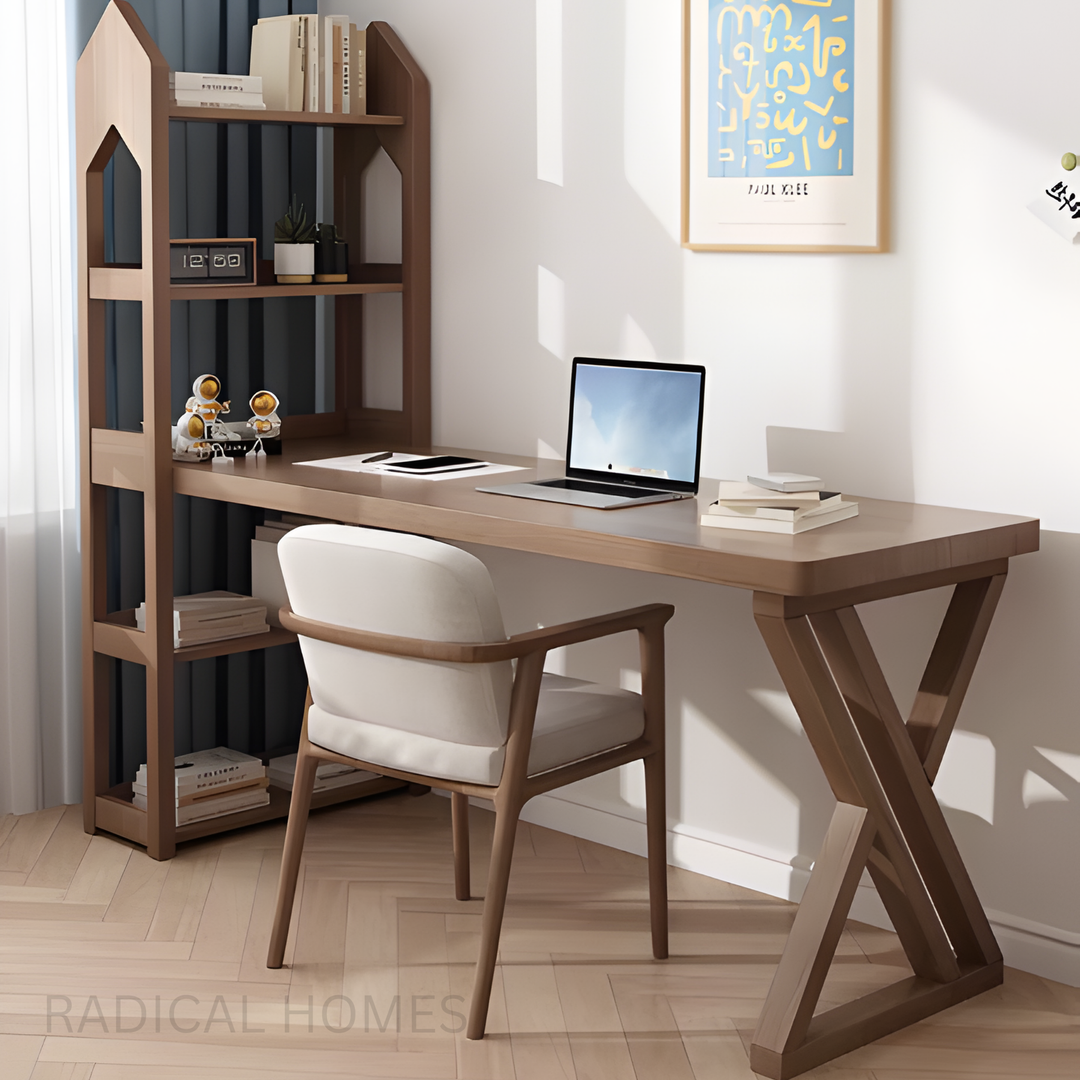 ARVON Modern Solid Wood Study Table & Shelf