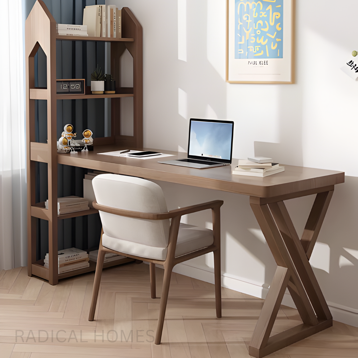 ARVON Modern Solid Wood Study Table & Shelf