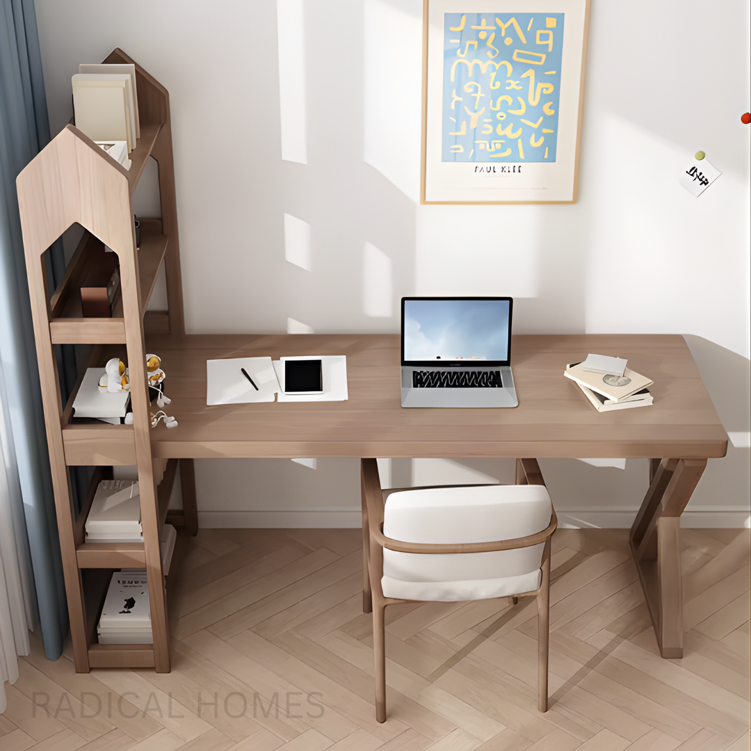 ARVON Modern Solid Wood Study Table & Shelf