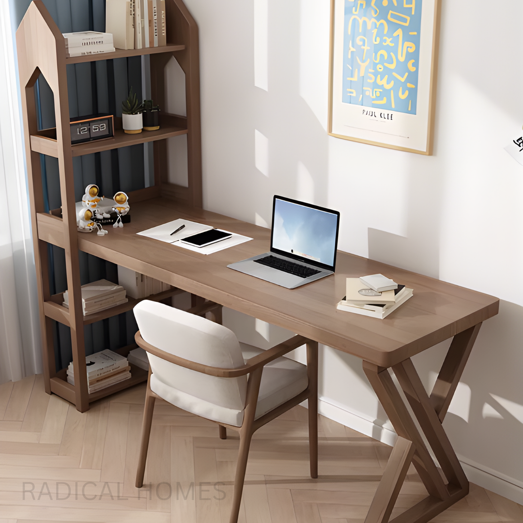 ARVON Modern Solid Wood Study Table & Shelf