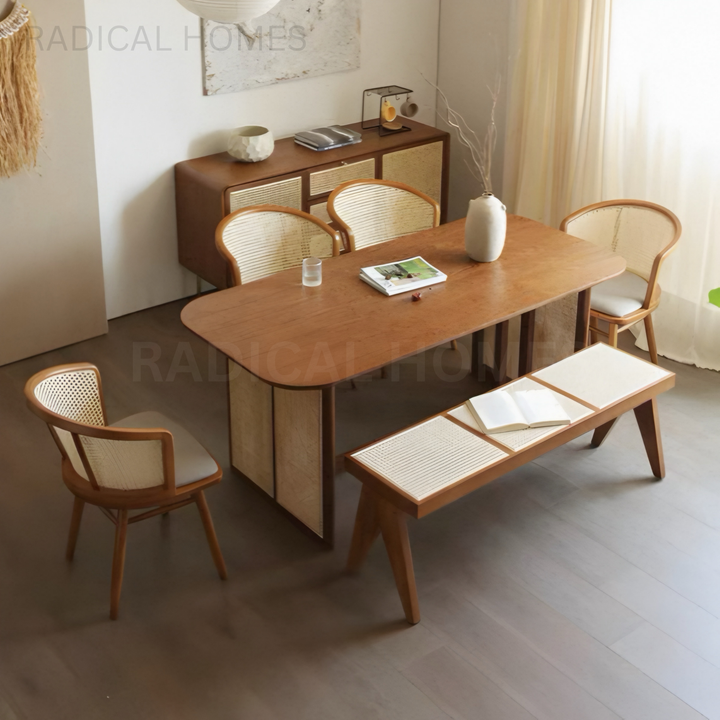 ALDA Victorian Solid Wood With Rattan Dining Table
