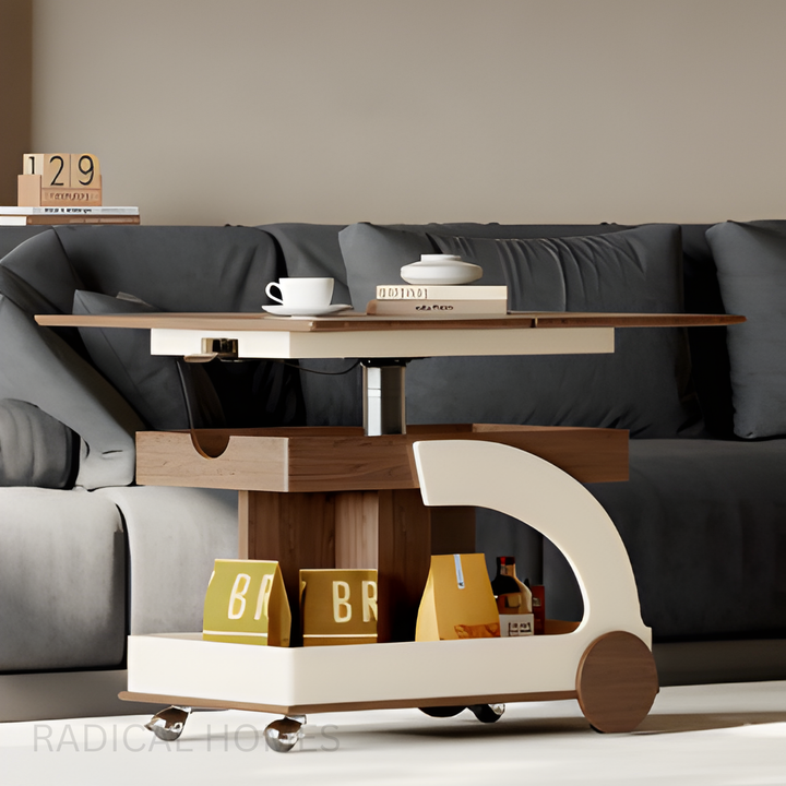 GENOVA Adjustable Folding Storage Trolley Side Table