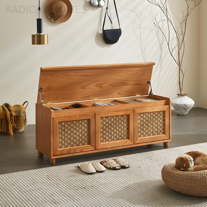 ELMWICK Rustic Solid Wood Storage Bench - Radical Homes Singapore