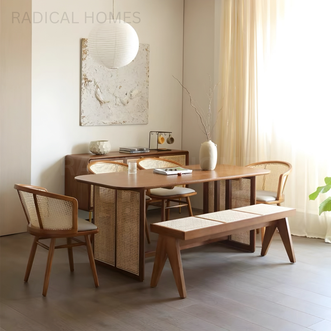 ALDA Victorian Solid Wood With Rattan Dining Table