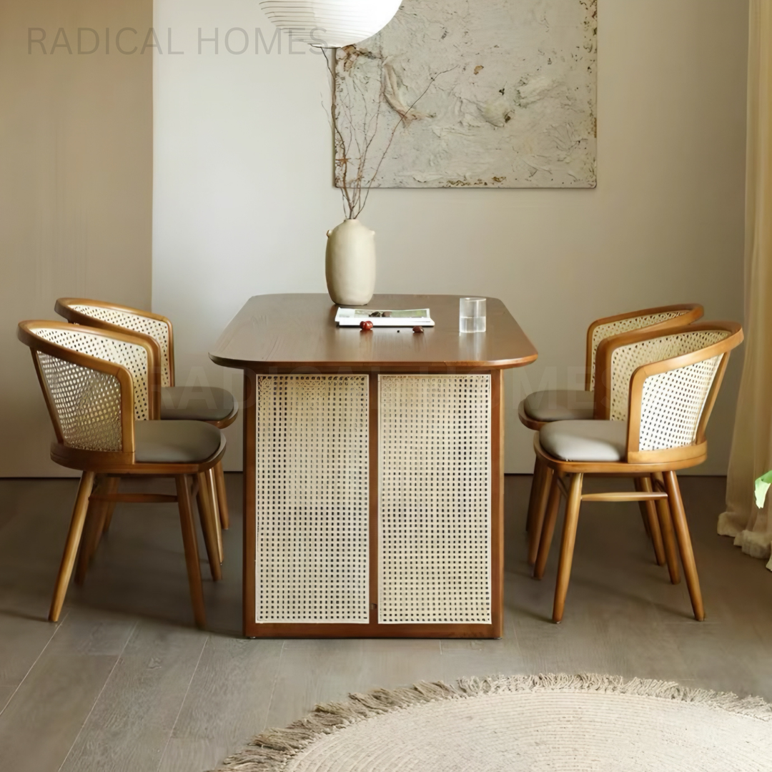 ALDA Victorian Solid Wood With Rattan Dining Table