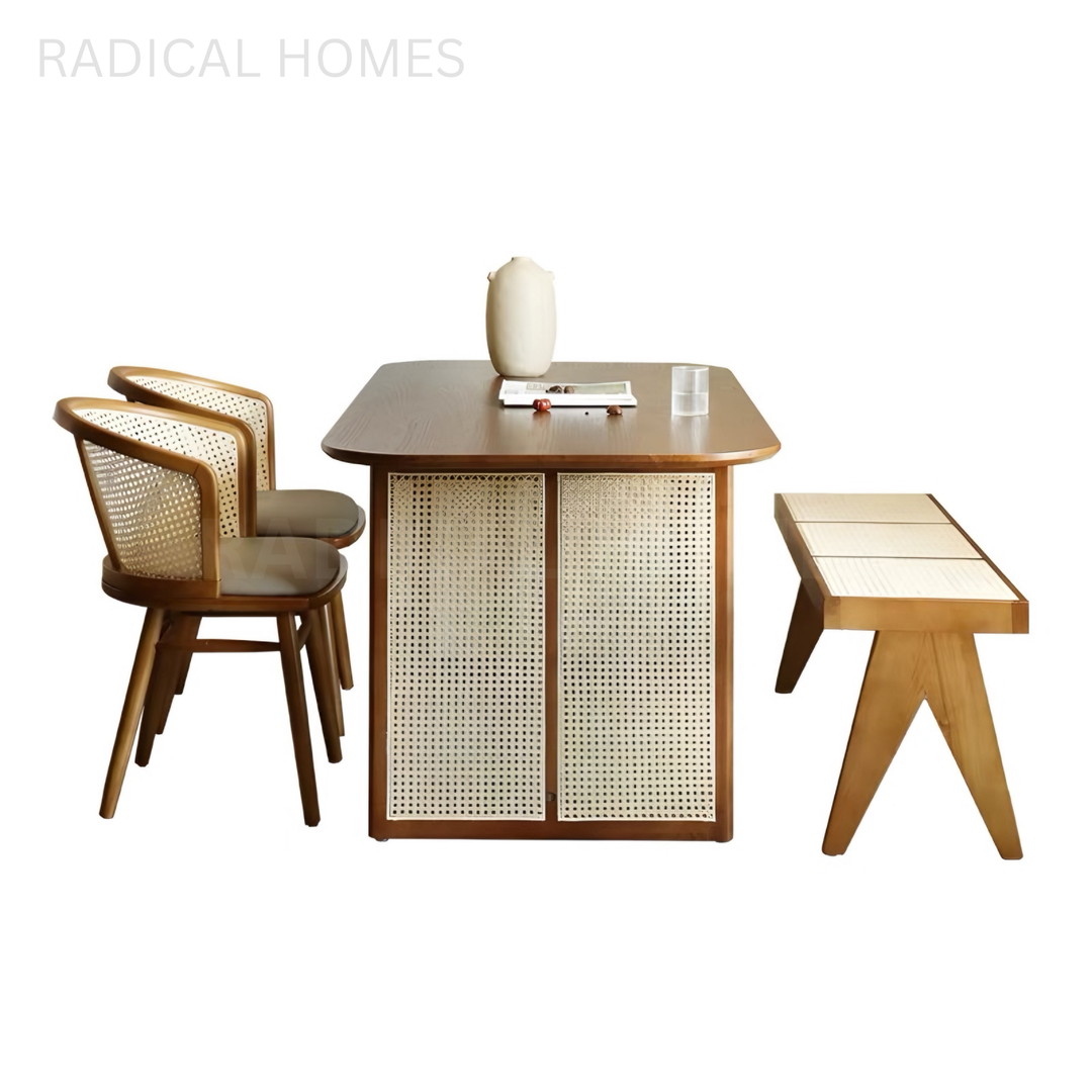 ALDA Victorian Solid Wood With Rattan Dining Table