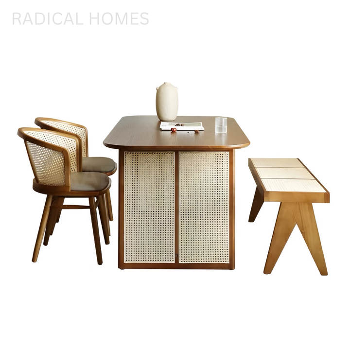 ALDA Victorian Solid Wood With Rattan Dining Table