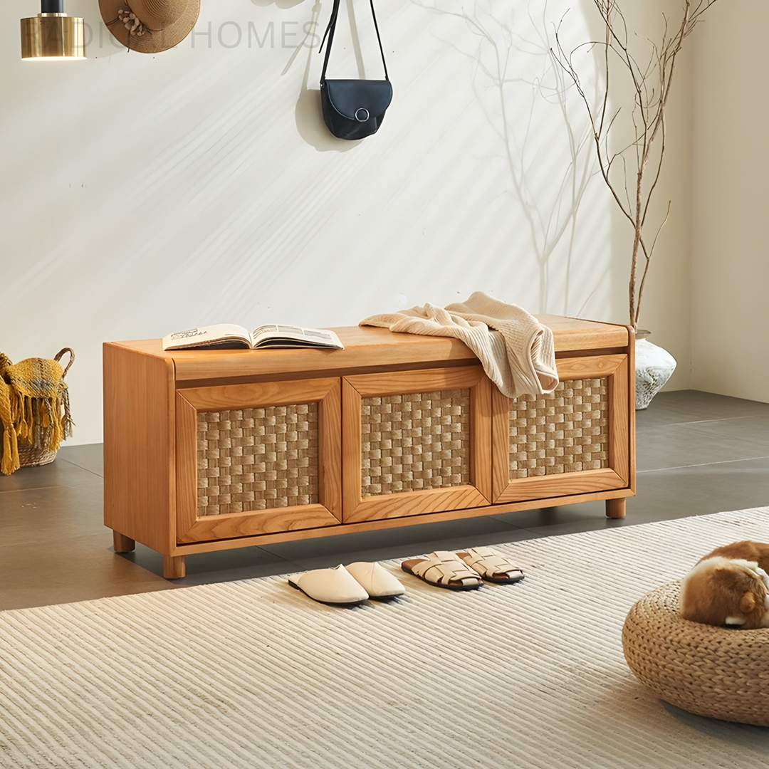 ELMWICK Rustic Solid Wood Storage Bench - Radical Homes Singapore