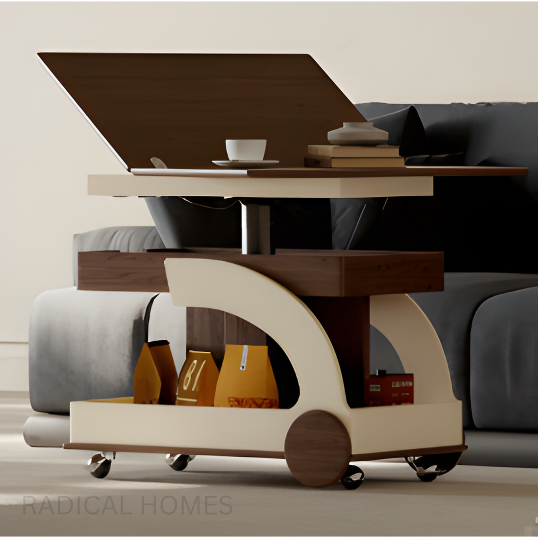 GENOVA Adjustable Folding Storage Trolley Side Table