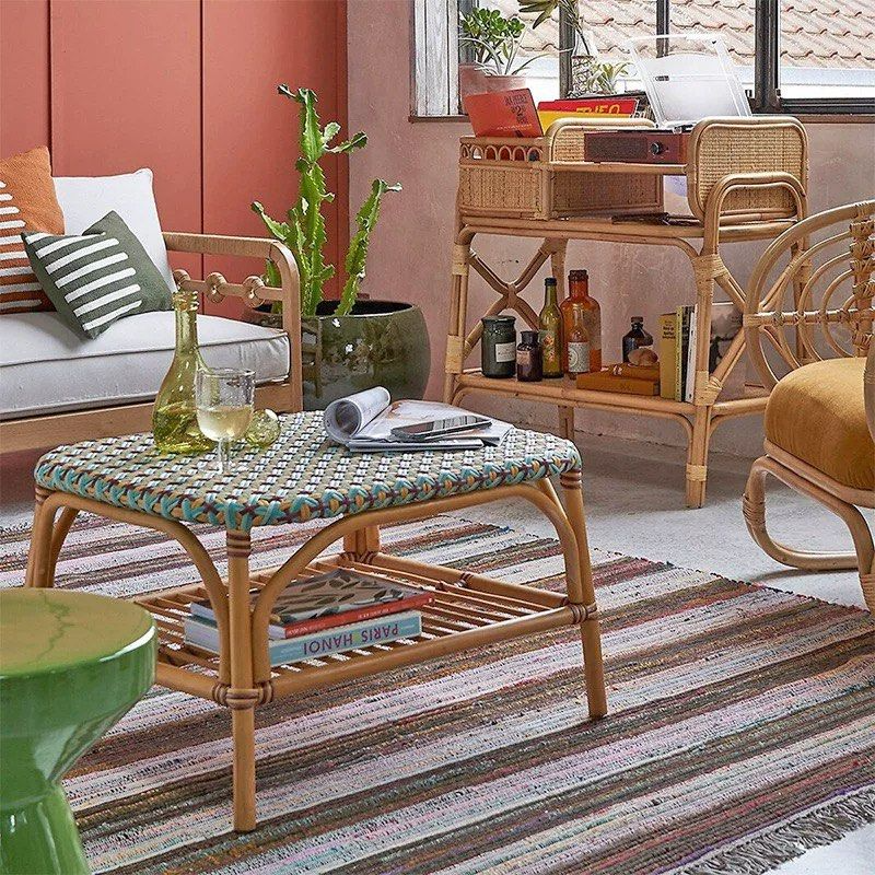 FREVY Rustic Rattan Bar Cart
