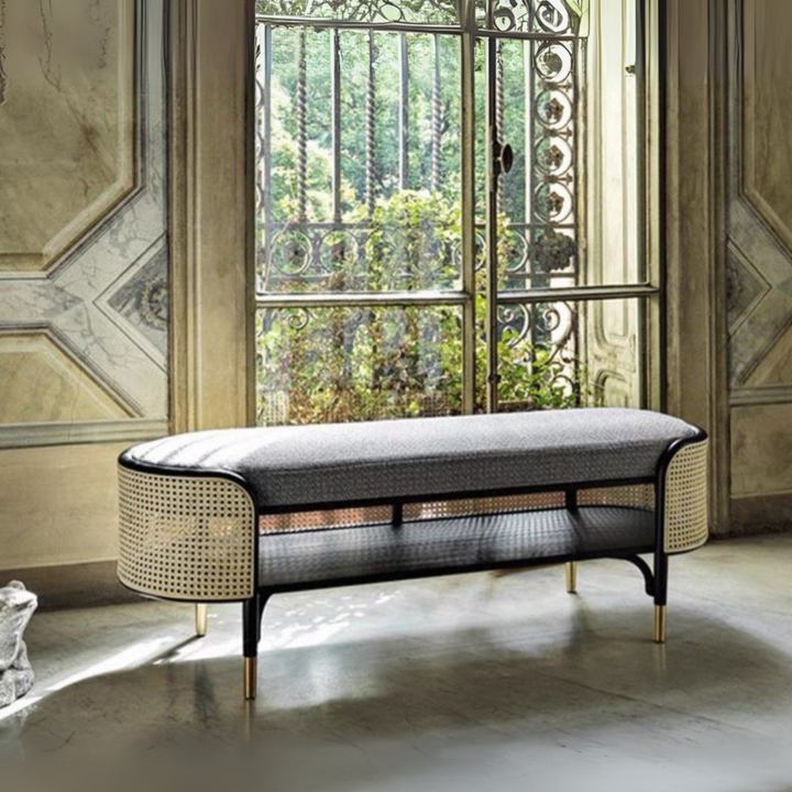 ALFEIM Rustic Ash Wood Rattan Bench