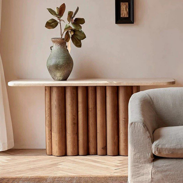 FOREI Modern Travertine Console Table