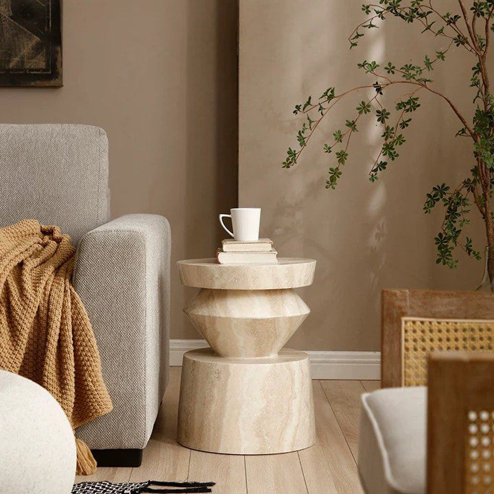 AHEDE Modern Travertine Side Table